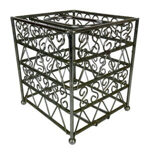 Vintage Metal Tissue Box Cover Square Silver Chrome Scroll Design Bathroom Decor